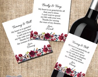 Parents of the Groom Gift, Parents of the Bride Gift, Mother of the Bride Gift, Mother of the Groom Gift, In Laws Wine Label, Parents Gift