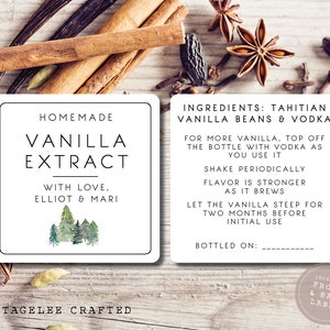 Homemade vanilla extract labels, homemade vanilla extract sticker, vanilla extract labels, vanilla extract front and back label, set of 2