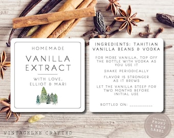 Homemade vanilla extract labels, homemade vanilla extract sticker, vanilla extract labels, vanilla extract front and back label, set of 2