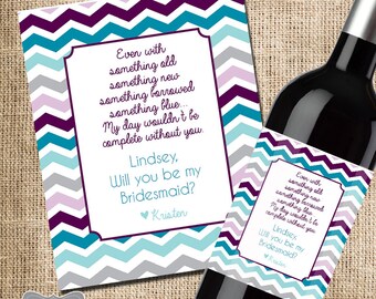 will you be my bridesmaid wine bottle label, bridesmaid wine bottle label, wedding party favor, wedding party gift, bridesmaid photo gift