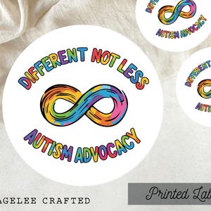 Autism Awareness Month Stickers, Autism Awareness Infinity Loop Labels, Different Not Less Stickers, Autism Acceptance Infinity Symbol Day