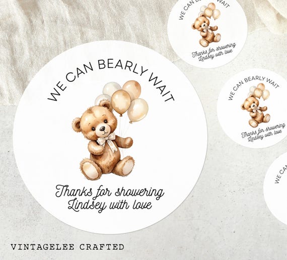 Bear Baby Shower Favors, Bear Baby Shower Stickers, Bearly Wait Shower Favor Labels, Baby Shower Bear Sticker, Baby Shower Teddy Bear Favors