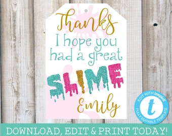Slime Party Favor Bag Tags Thank You Tags Slime Birthday Party DIY Slime Party Slime Printable Instant Download Editable Printable Templett