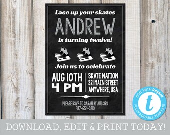 HOCKEY BIRTHDAY INVITATION Hockey Party Boys Skating Party Sports Party Hockey Invitation Sports Theme Birthday Instant Download Templett