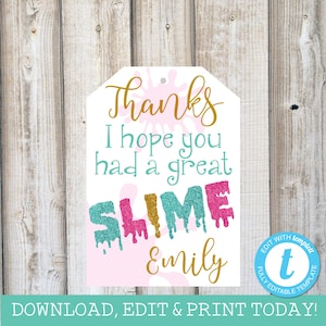 Slime Party Favor Bag Tags Thank You Tags Slime Birthday Party DIY Slime Party Slime Printable Instant Download Editable Printable Templett