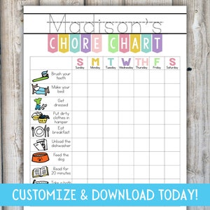 WEEKLY CHORE CHART for Kids | Family Reward Routine List for Toddler | Editable Potty Training Chart, Custom Chore List for Summer, Templett