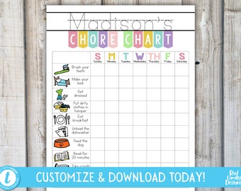 WEEKLY CHORE CHART for Kids | Family Reward Routine List for Toddler | Editable Potty Training Chart, Custom Chore List for Summer, Templett