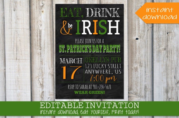 St Patricks Invite Templett St Paddys Day Pub Crawl Irish Etsy