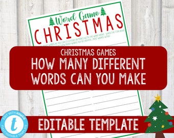 CHRISTMAS WORD GAME | Christmas Trivia Activities Holiday Games Printable Christmas Games Family Games for Kids Custom Xmas Games Templett