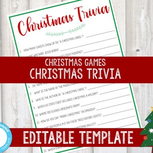 CHRISTMAS TRIVIA GAME | Christmas Trivia Activities Holiday Games Printable Christmas Games Family Games for Kids Custom Xmas Games Templett