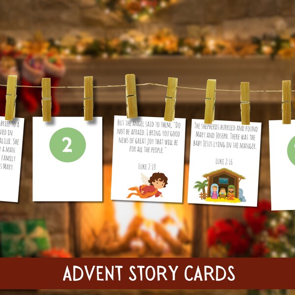 ADVENT CALENDAR NATIVITY Scene Cards | Printable Christmas Advent Calendar Countdown | Christian Advent Scripture Calendars | Advent Garland