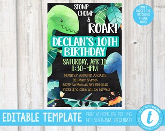 DINOSAUR BIRTHDAY INVITATION Dinosaur Invitations Birthday Instant Download Digital Download Printable Invitation Template Dino Party T Rex