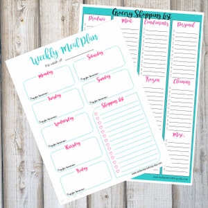 Weekly Meal Planner, Grocery List, Meal Plan Bundle, Home Management, Instant Download, Printable