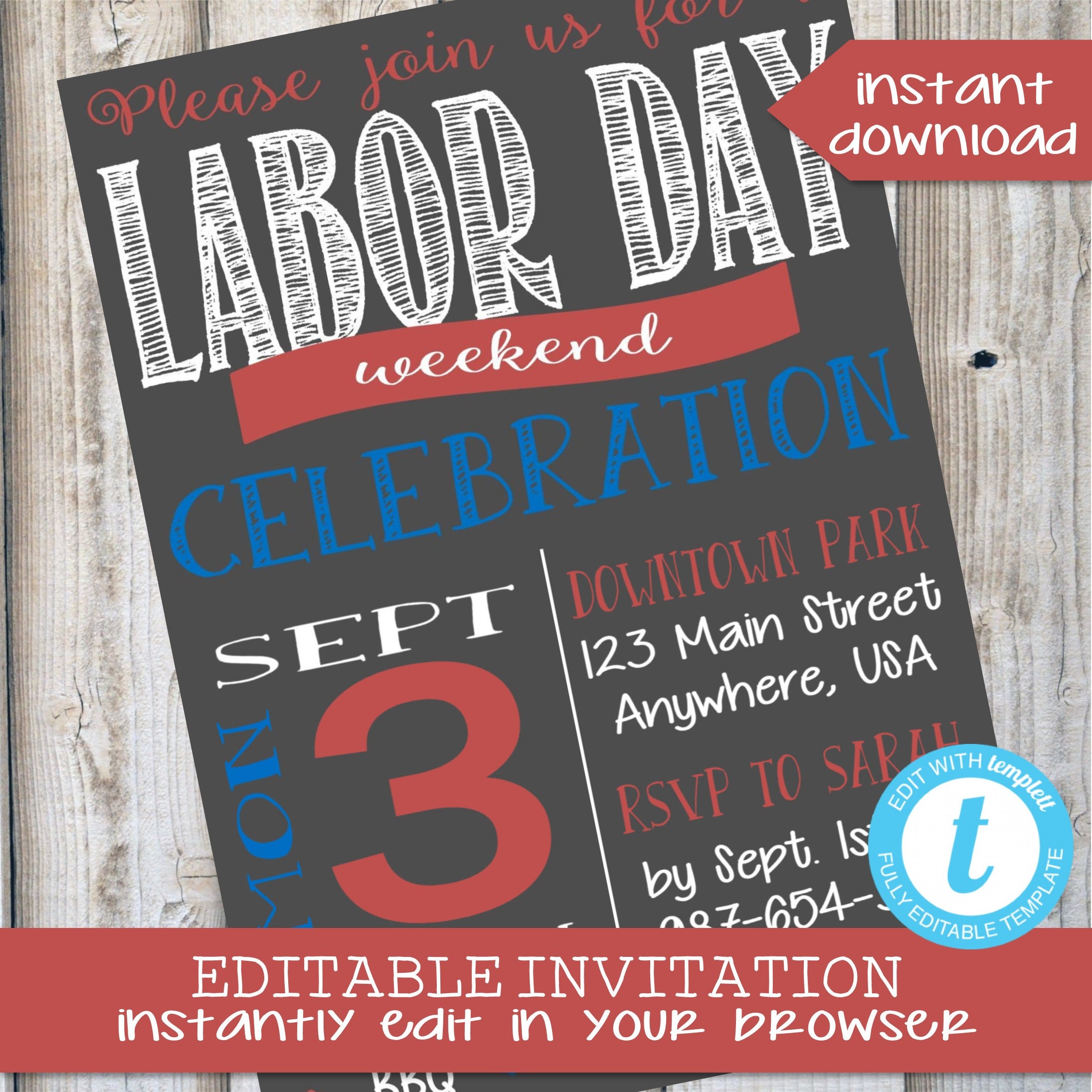 LABOR DAY INVITATION Labor Day Weekend Summer Cookout Block | Etsy