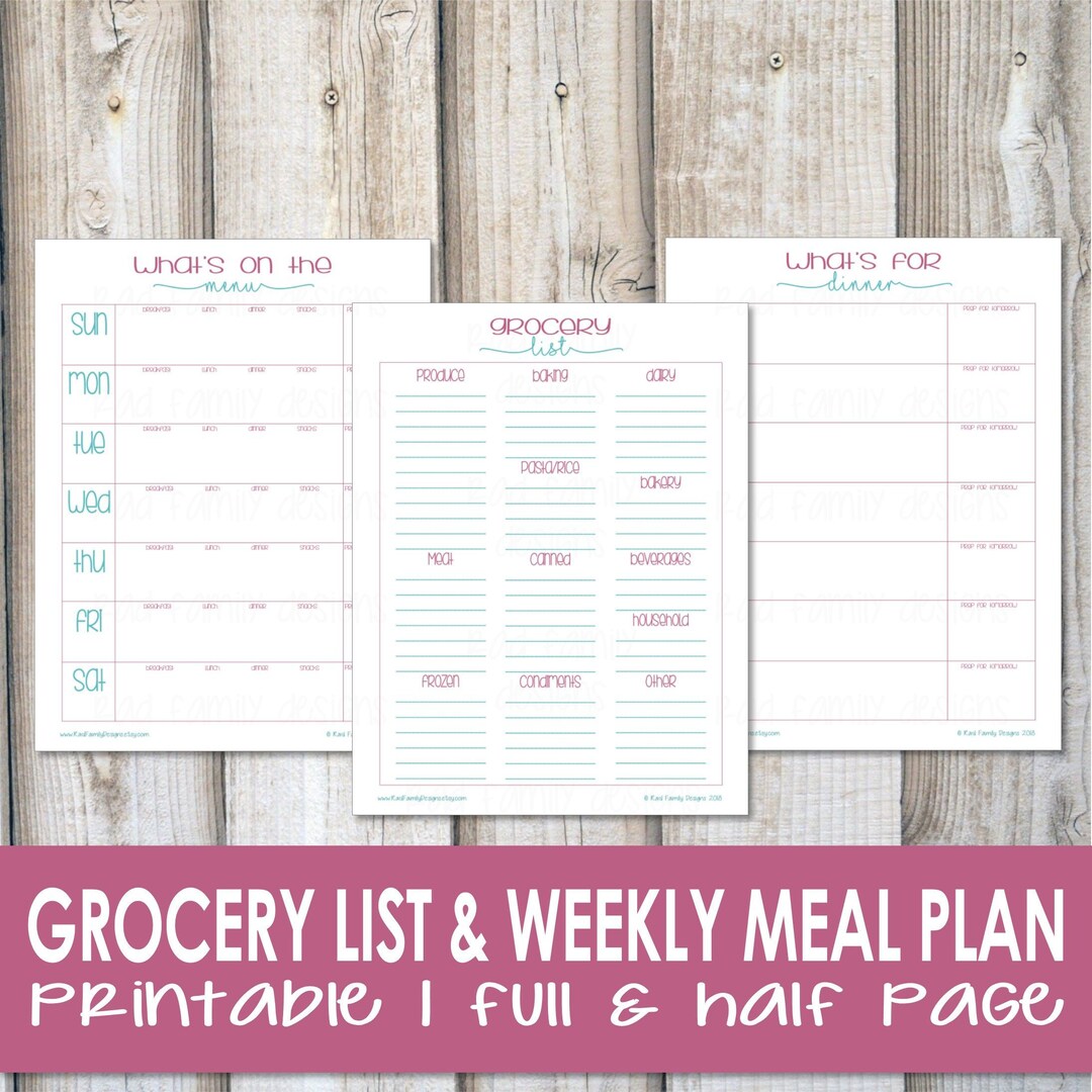 MEAL PLANNER Grocery List Insert A5 Meal Planner Shopping Checklist ...