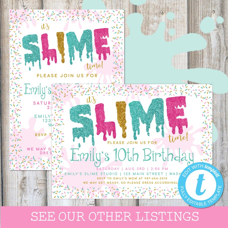 SLIME BIRTHDAY PARTY Slime Invitation Slime Party Invite Girls - Etsy ...