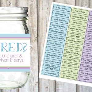 I'M BOARD JAR Printable Set ~ Kids Summer To Do List ~ 36 Cards & Label to Stay Busy!
