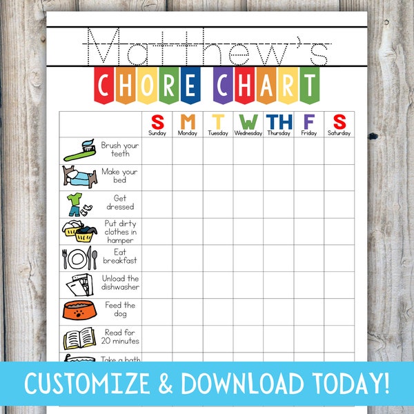 FAMILY CHORE CHART for Kids | Weekly Reward Routine List for Toddler | Editable Potty Training Chart, Custom Chore List for Summer, Templett