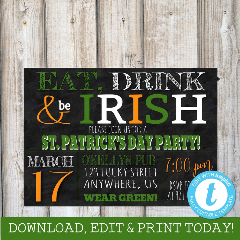 St Patricks Invite Templett St Paddys Day Pub Crawl Irish Etsy