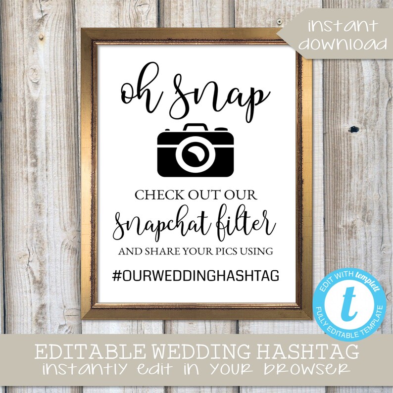 OH SNAP HASHTAG Sign Wedding Sign Wedding Decor Snapchat | Etsy