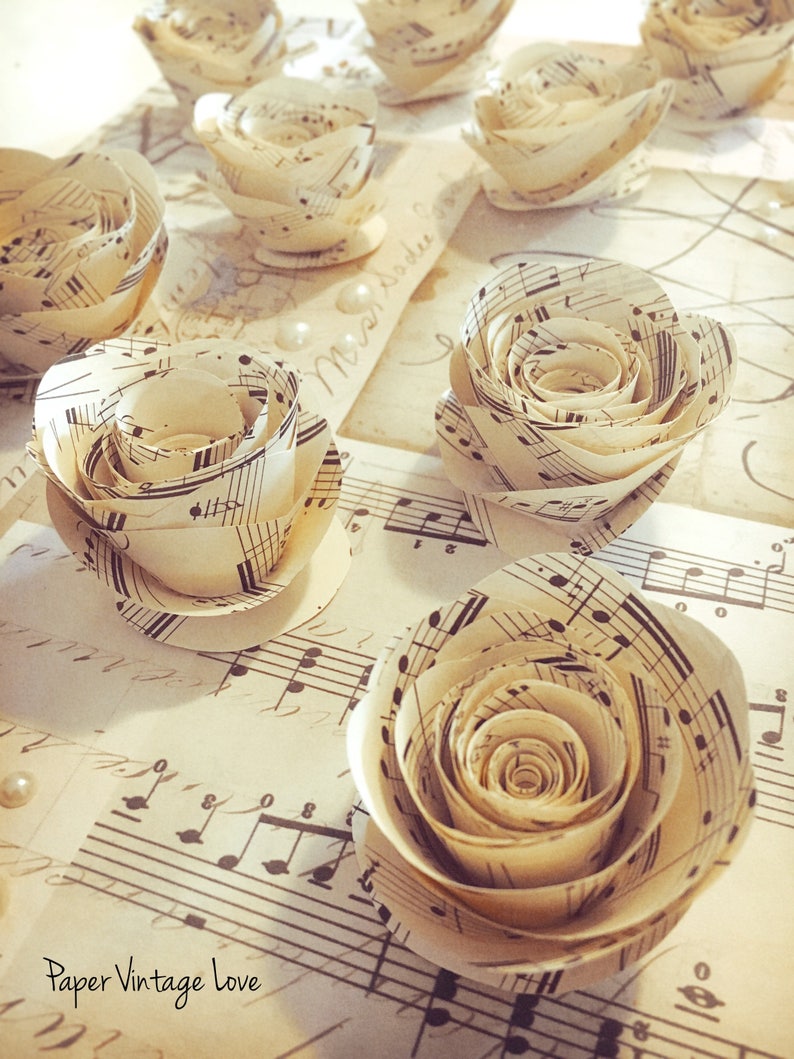 30 X Large Music Paper Roses Paper Roses Upcycled Wedding Etsy
