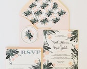 Custom Hand Painted Wedding Invitation Suite/Set of 25 Posey Floral Peach and Mint
