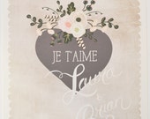 Custom Bride and Groom Wedding Sign 20 x 30-Je T'aime