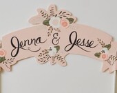 Custom Cake Topper Bride and Groom Handpainted Names-Blush
