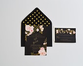Custom Hand Painted Wedding Suite Blush, Black and Gold Posies
