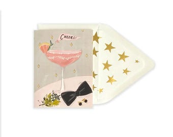 Wedding Congratulations Card | Cheers Wedding Cocktail Martini Greeting Card