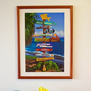 All Ways Great on Maui - hawaiian travel signpost art painting poster