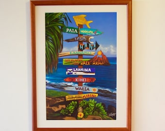 All Ways Great on Maui - hawaiian travel signpost art painting poster