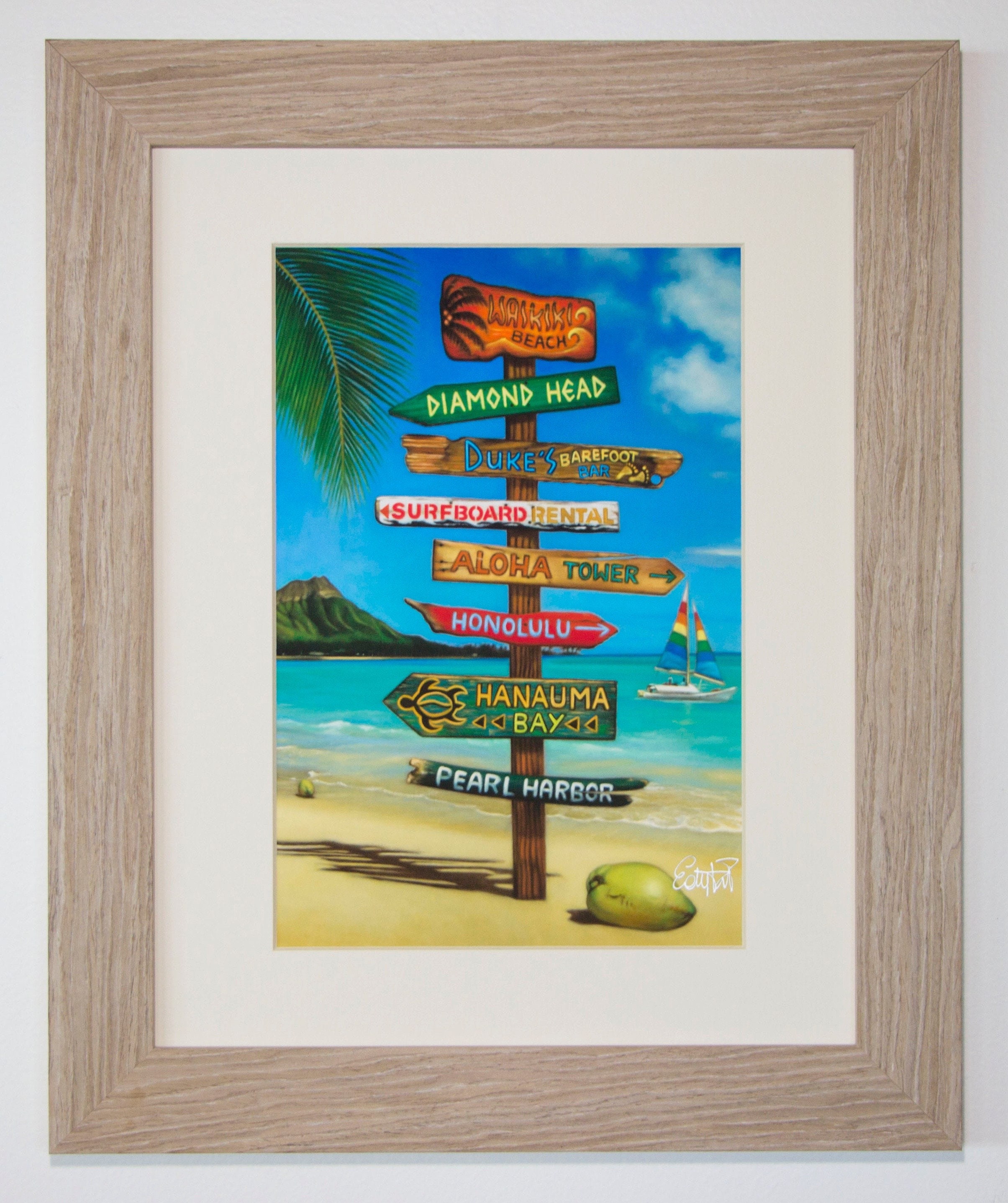 In Waikiki - Hawaiian Travel Signpost Matted Art Print - Etsy