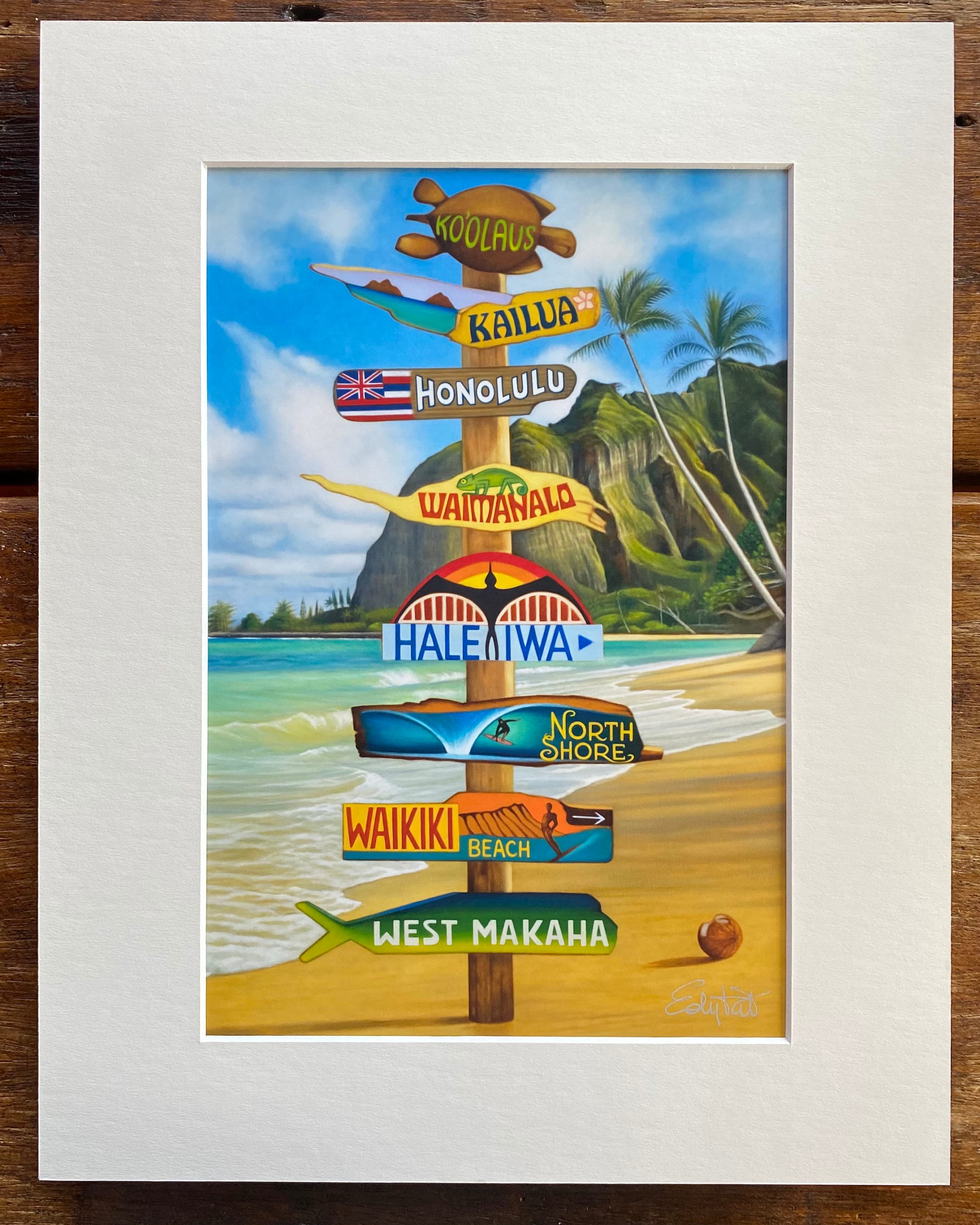 ALMOST HEAVEN New Oahu Vintage Signpost Matted Art Print, Original Oil ...