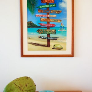 W Waikiki - hawajski plakat ze znakiem drogowym