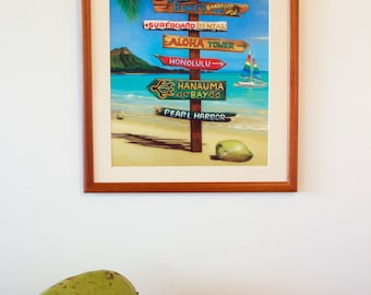 In Waikiki - hawaiian travel signpost art painting poster