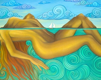 ISLAND GIRL - painting of the Mokulua Islands, Lanikai, Kailua, Oahu by Edyta Franczak