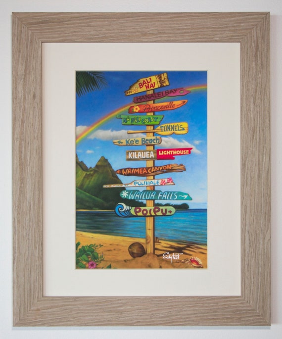 Kauai Highs - Hawaiian Travel Signpost Art Painting Matted Print