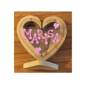 Vintage Hand Crafted Personalized &quot;MARISA&quot; Wood and Acylic Bank 1980s