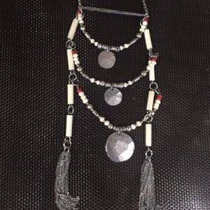 Long Silver Colorful Beaded Neclace - Bohemian - Tribal