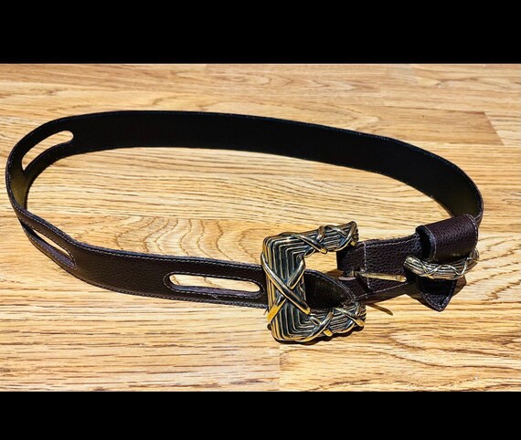 Vintage Vicenza Italian Brown Leather Belt with G… - image 1