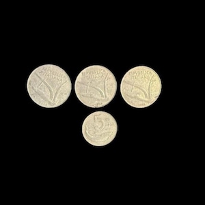 Set of Four Italian Lire Coins - Three 10 Lire 1953 1954 1954 and One 5 Lire Coin 1954 Aluminum