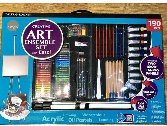 Daler Rowney 190 Pc Creative Art Ensemble Set With Easel \u2014 Brand New In Box  Paints Easel Brushes