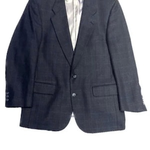 Vintage Burberry Sport Coat Jacket Mens Blue Black Houndstooth Wool Vintage Size 42