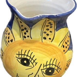 Vintage Italian Blue and Yellow Sun Pitcher - 48 Ounces -Ceramiche Made In Italy - Societa Umbra Maurizi Anastazi