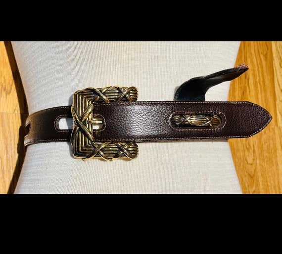 Vintage Vicenza Italian Brown Leather Belt with G… - image 5