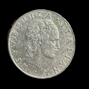 50 Italian Lira coin, specifically the &quot;Vulcan large type&quot; 1955