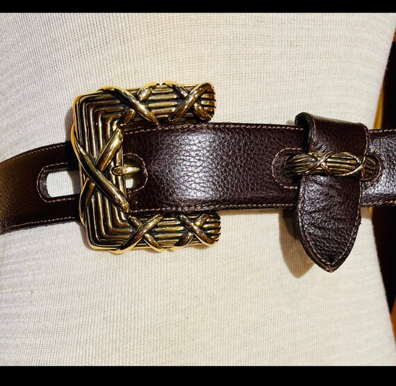 Vintage Vicenza Italian Brown Leather Belt with G… - image 9