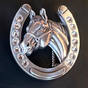 Vintage Nocona Blazin Roxx zilveren hoefijzer en riemgesp met strassteentjes - western - cowgirl-cowboy jaren 90