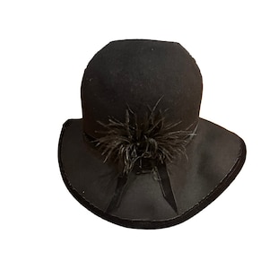 Vintage Maeve Carr Black Wide Brim Hat Wool~Crushable~Velvet Ribbon And Feather Trim ~ One Size
